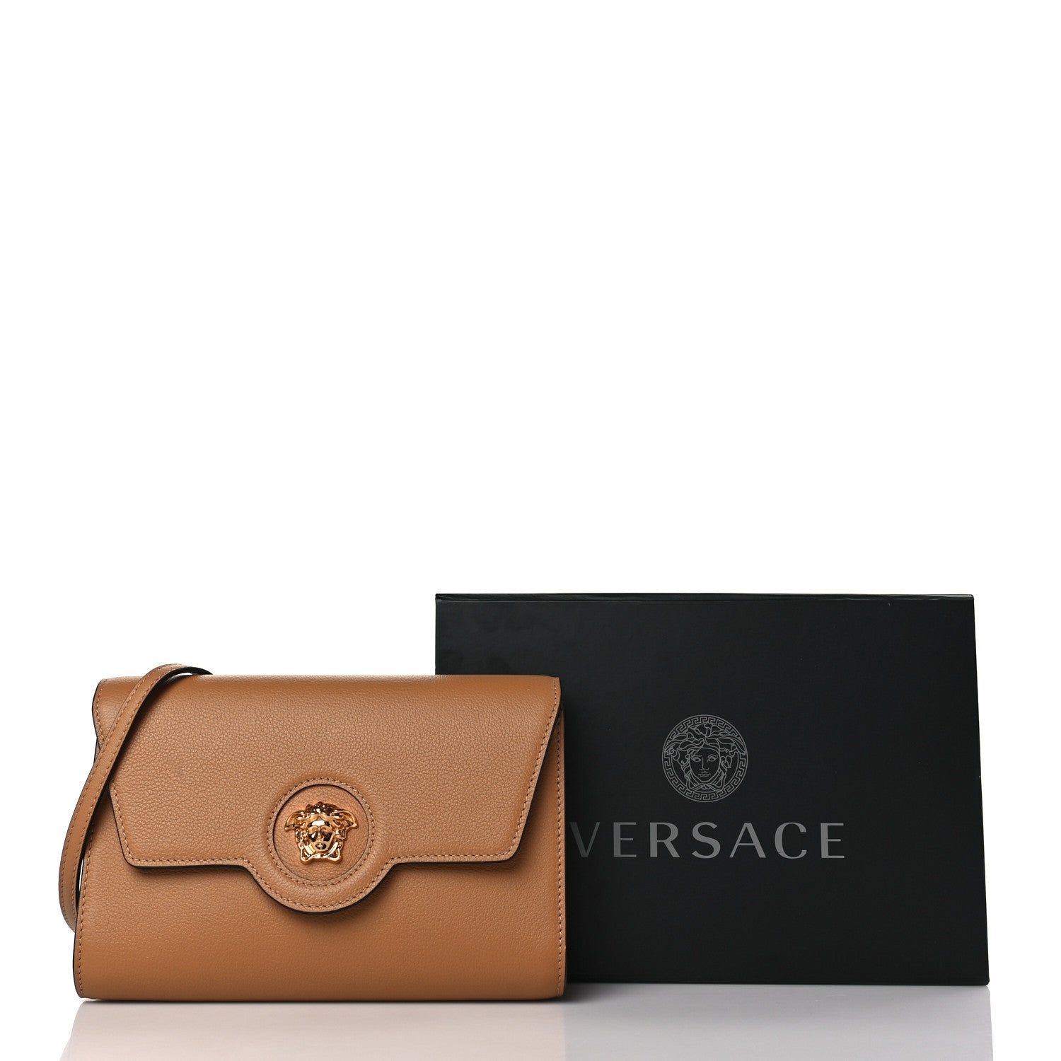 Versace Grained Calfskin La Medusa Crossbody Bag Brown 8 of 8