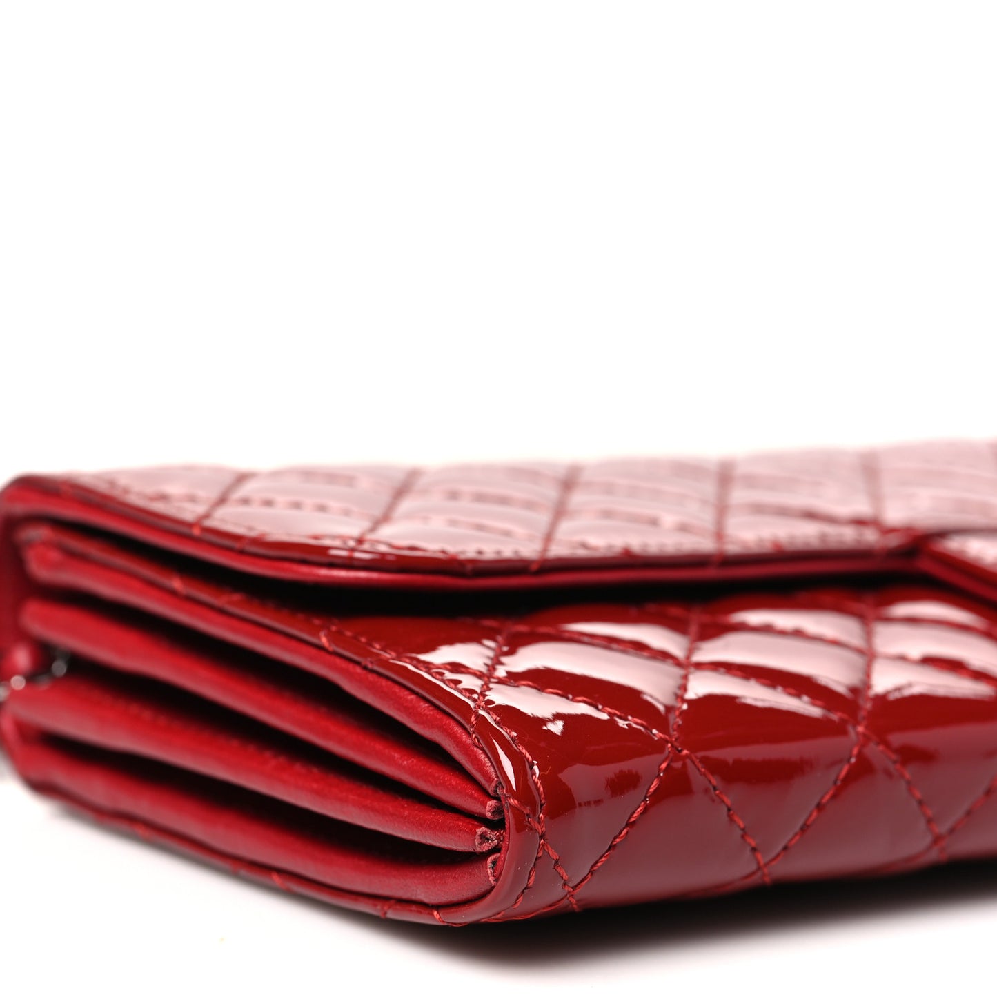 Patent Calfskin Quilted Brilliant East West Flap Clutch Red
