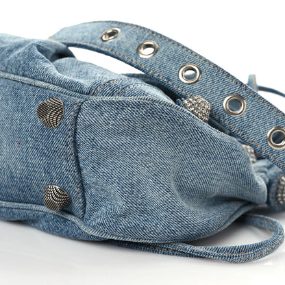 Balenciaga Washed Frayed Denim Crystal Small Le Cagole Shoulder Bag Blue 6 of 8