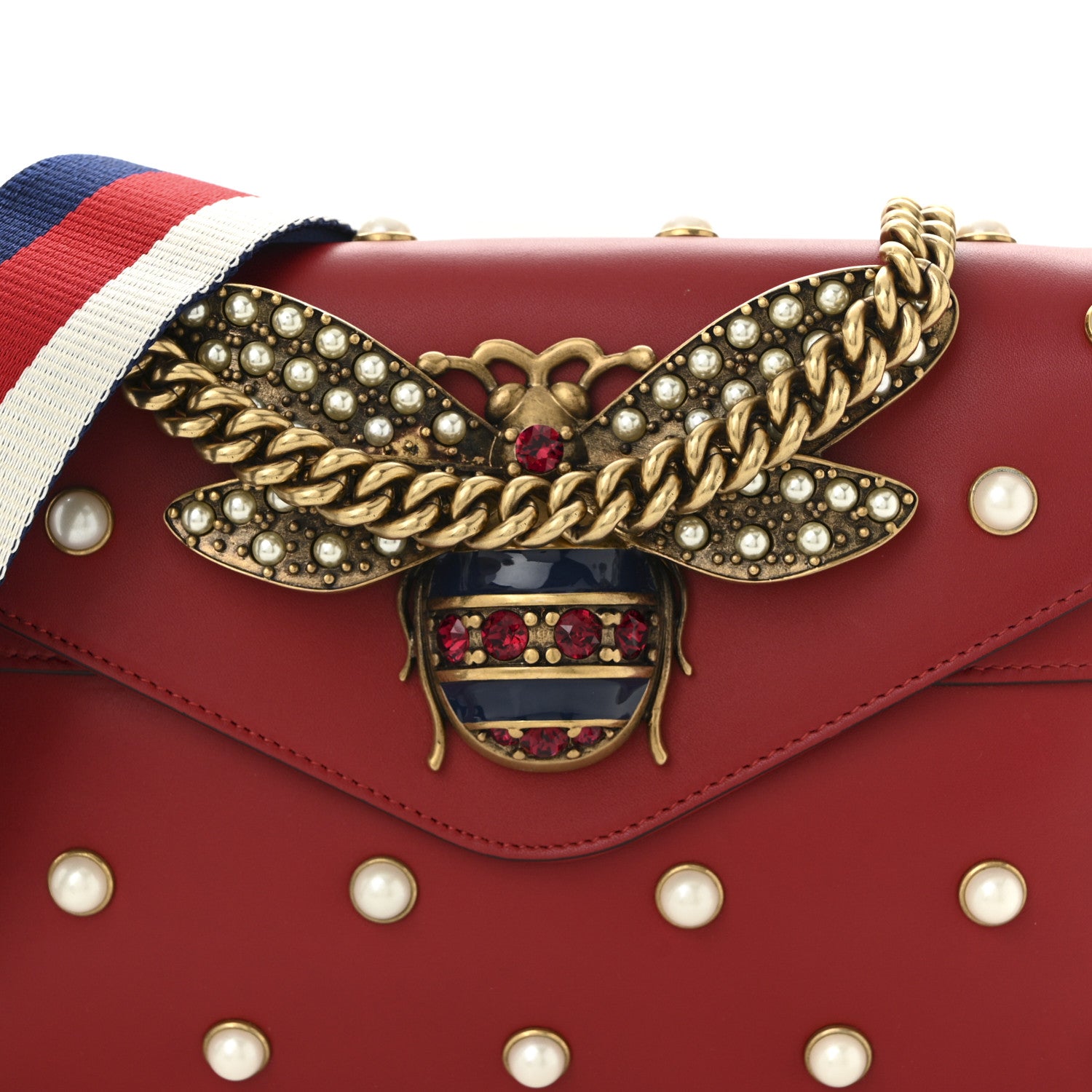 Gucci Nappa Pearl Studded Mini Queen Margaret Broadway Shoulder Bag Hibiscus Red 8 of 10