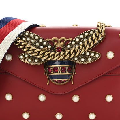 Gucci Nappa Pearl Studded Mini Queen Margaret Broadway Shoulder Bag Hibiscus Red 8 of 10