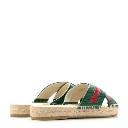 Gucci Malaga Kid Perforated Criss Cross Espadrille Slide Sandals 37.5 Emerald Hibiscus Red 4 of 8