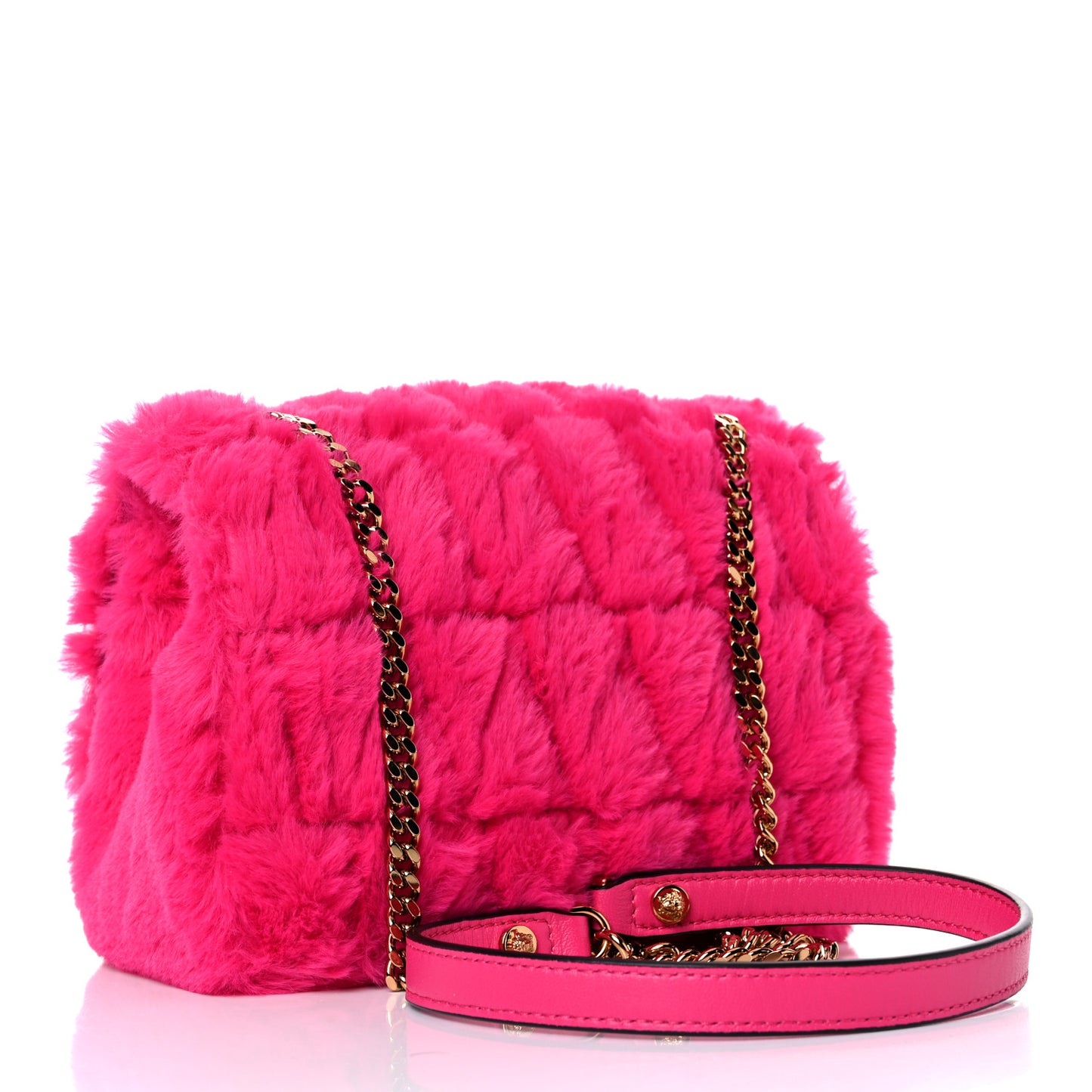 Faux Fur Quilted Virtus Shoulder Bag Fuxia