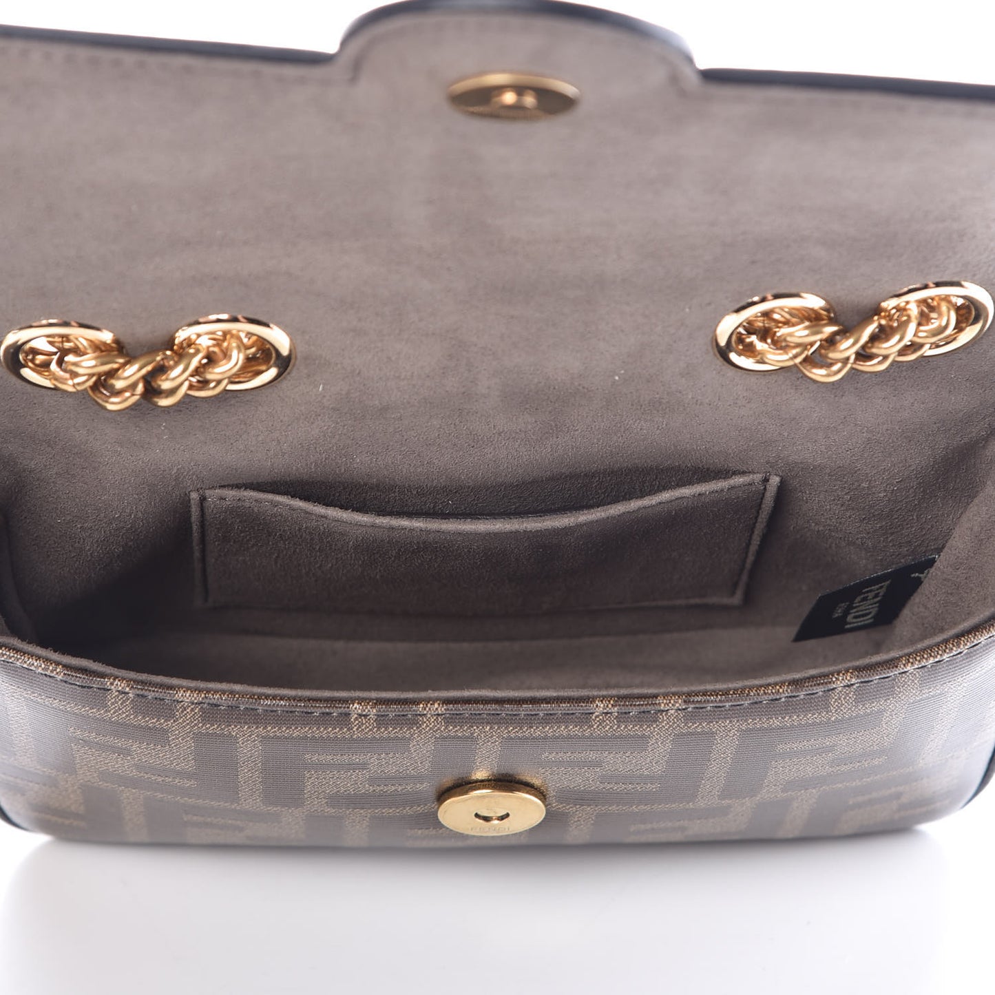 Glazed Fabric Vitello Century FF 1974 Stamp Patch Mini Double F Crossbody Bag Mogano Panna Black