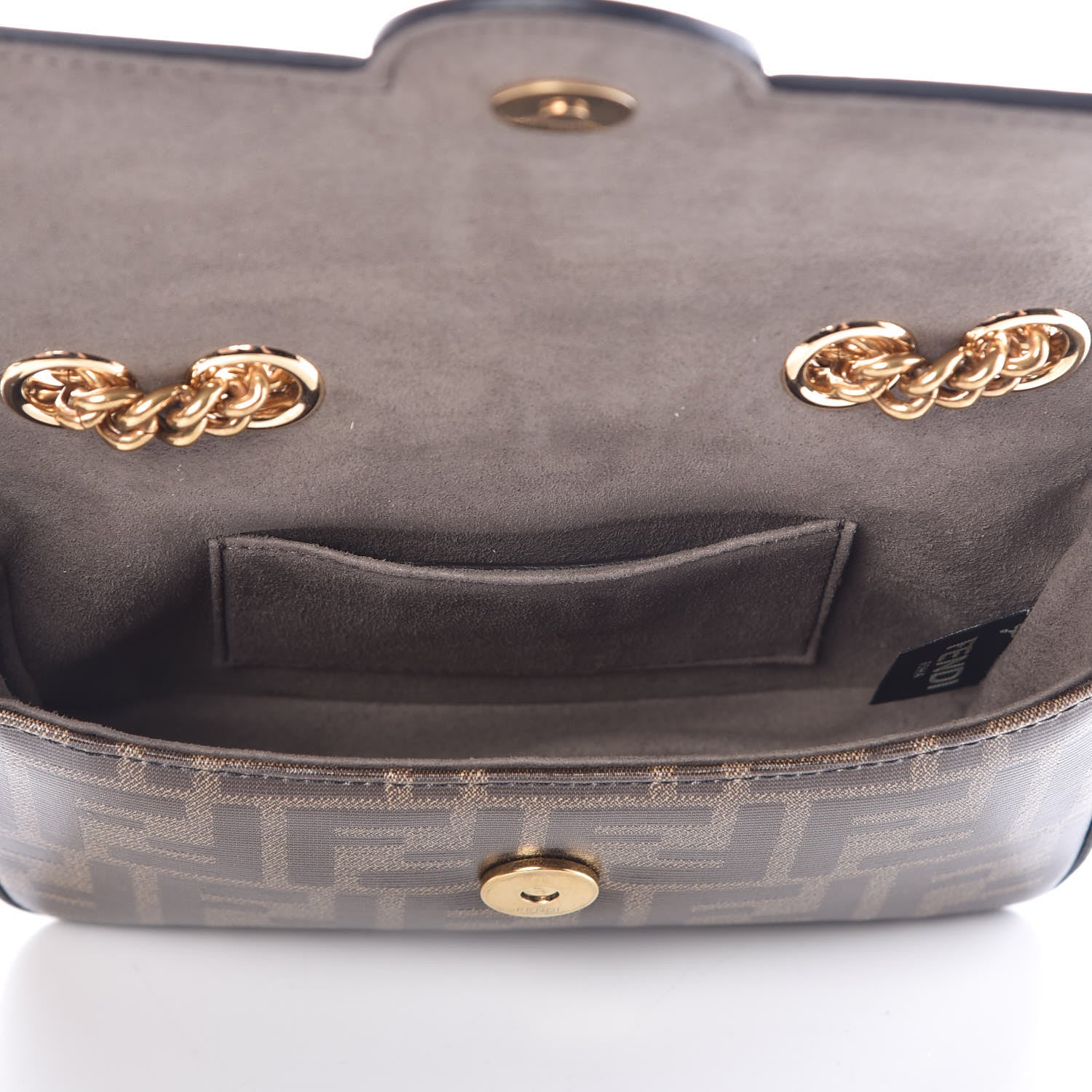 Fendi Glazed Fabric Vitello Century FF 1974 Stamp Patch Mini Double F Crossbody Bag Mogano Panna Black 5 of 9