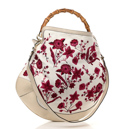 Gucci Canvas Embroidered Peggy Bamboo Top Handle Hobo White Pink 2 of 10