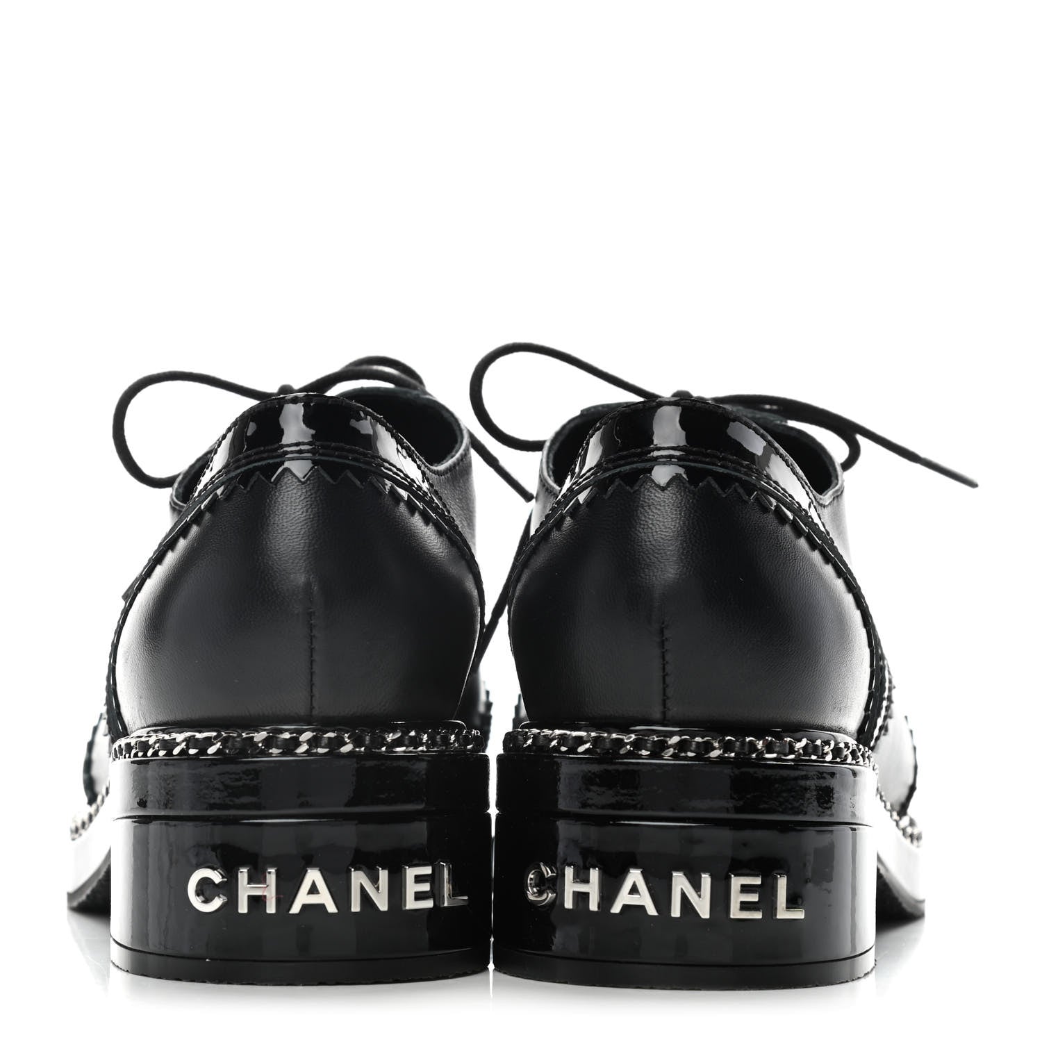 Chanel Lambskin Patent Calfskin CC Brogue Lace Up Oxfords 38 Black 6 of 12