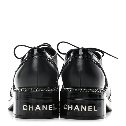 Chanel Lambskin Patent Calfskin CC Brogue Lace Up Oxfords 38 Black 6 of 12