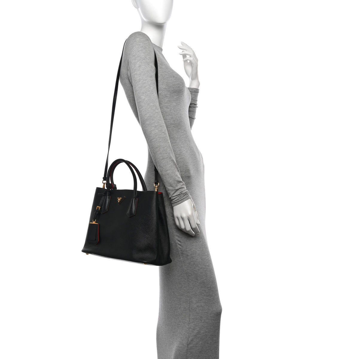 Saffiano Cuir Medium Double Bag Black Fuoco