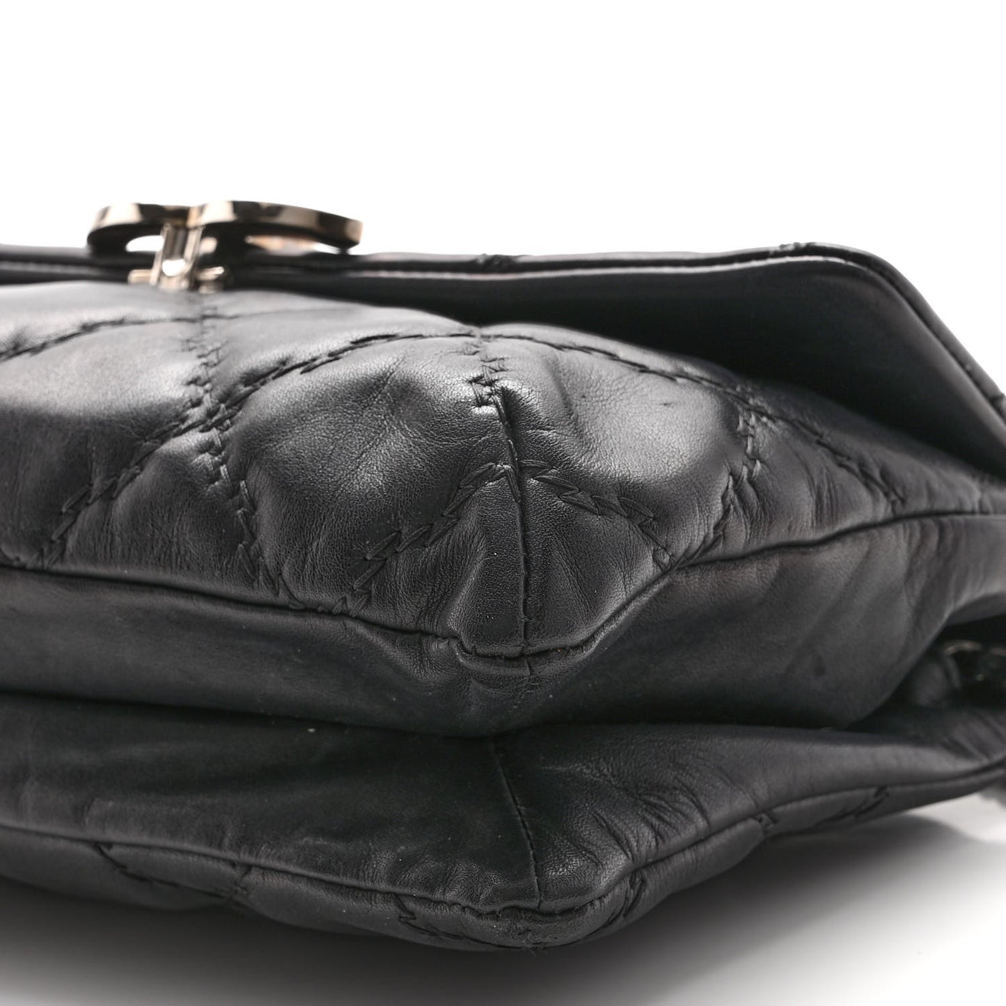 Calfskin Quilted Double Stitch Hamptons Clutch with Chain Black