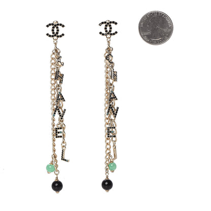 Chanel Crystal Bead Logo Chain Logo Drop Earrings Gold 2 of 4
