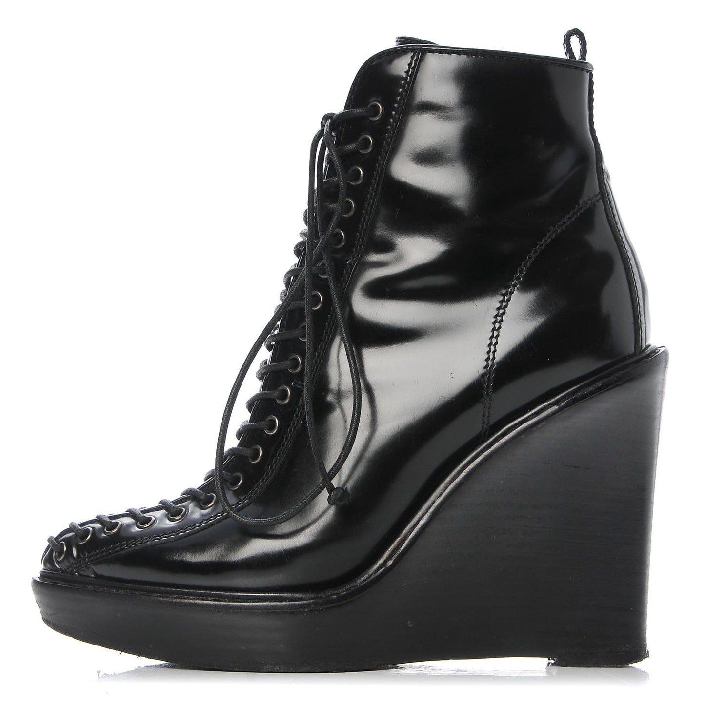 Patent Corset Wedge Boots 38 Black