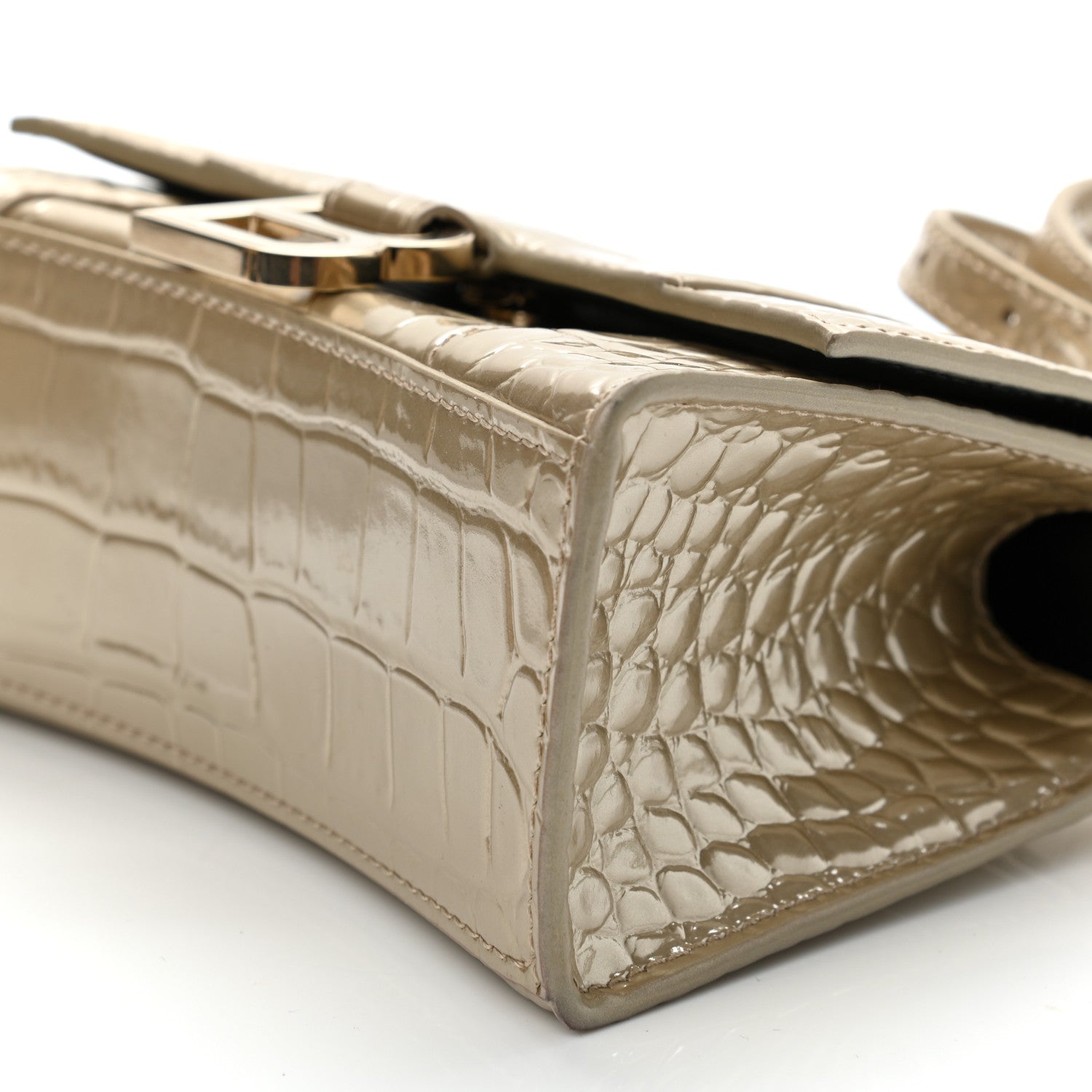 Balenciaga Metallic Shiny Calfskin Crocodile Embossed Hourglass Top Handle Bag XS Light Gold 11 of 13