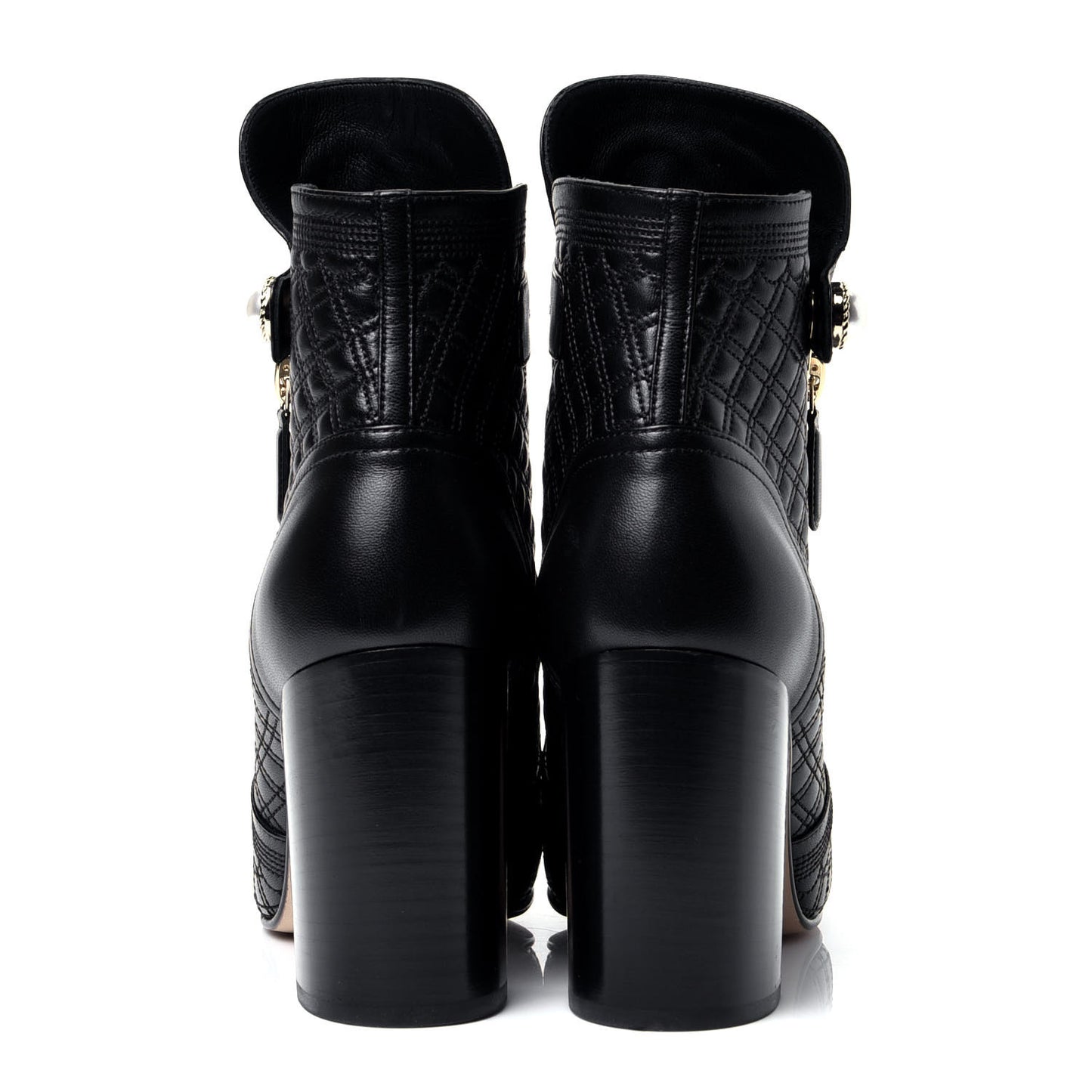 Lambskin Pearl Qulited CC Cap Toe Short Boot 40 Black