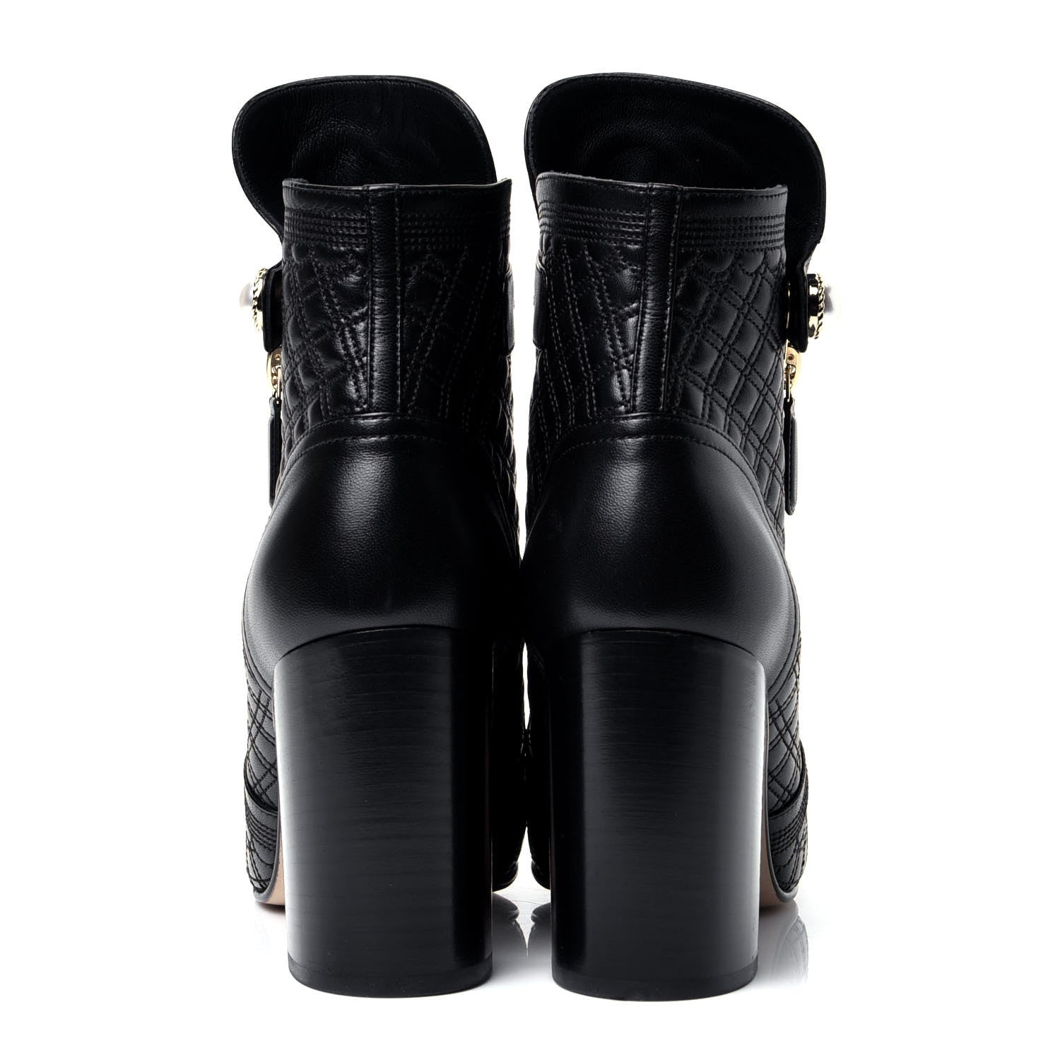 Chanel Lambskin Pearl Qulited CC Cap Toe Short Boot 40 Black 6 of 9
