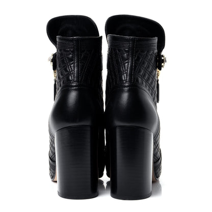 Chanel Lambskin Pearl Qulited CC Cap Toe Short Boot 40 Black 6 of 9