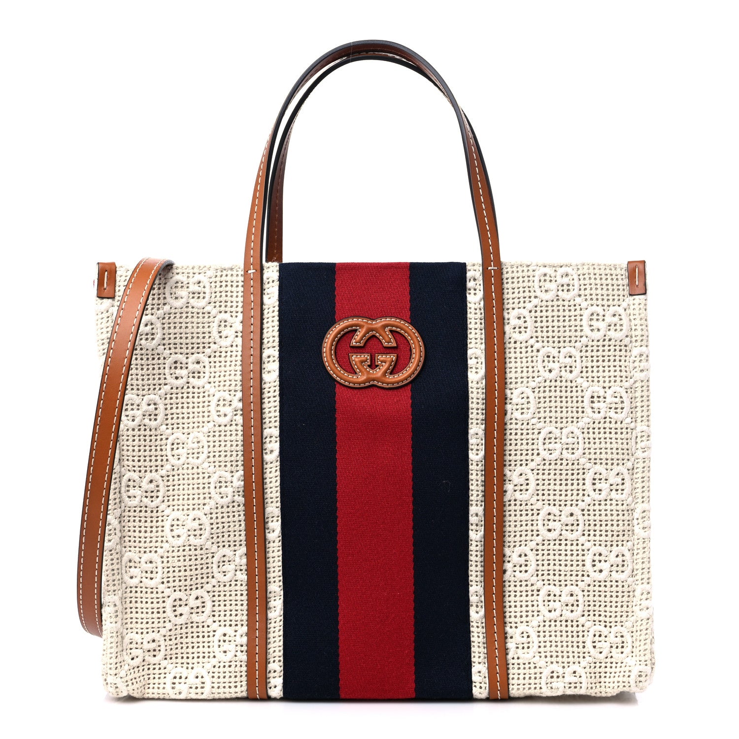 Gucci Canvas GG Monogram Web Medium Interlocking G Tote Bag White 1 of 9