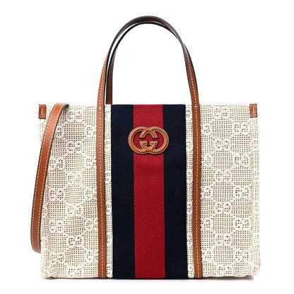 Gucci Canvas GG Monogram Web Medium Interlocking G Tote Bag White 1 of 9