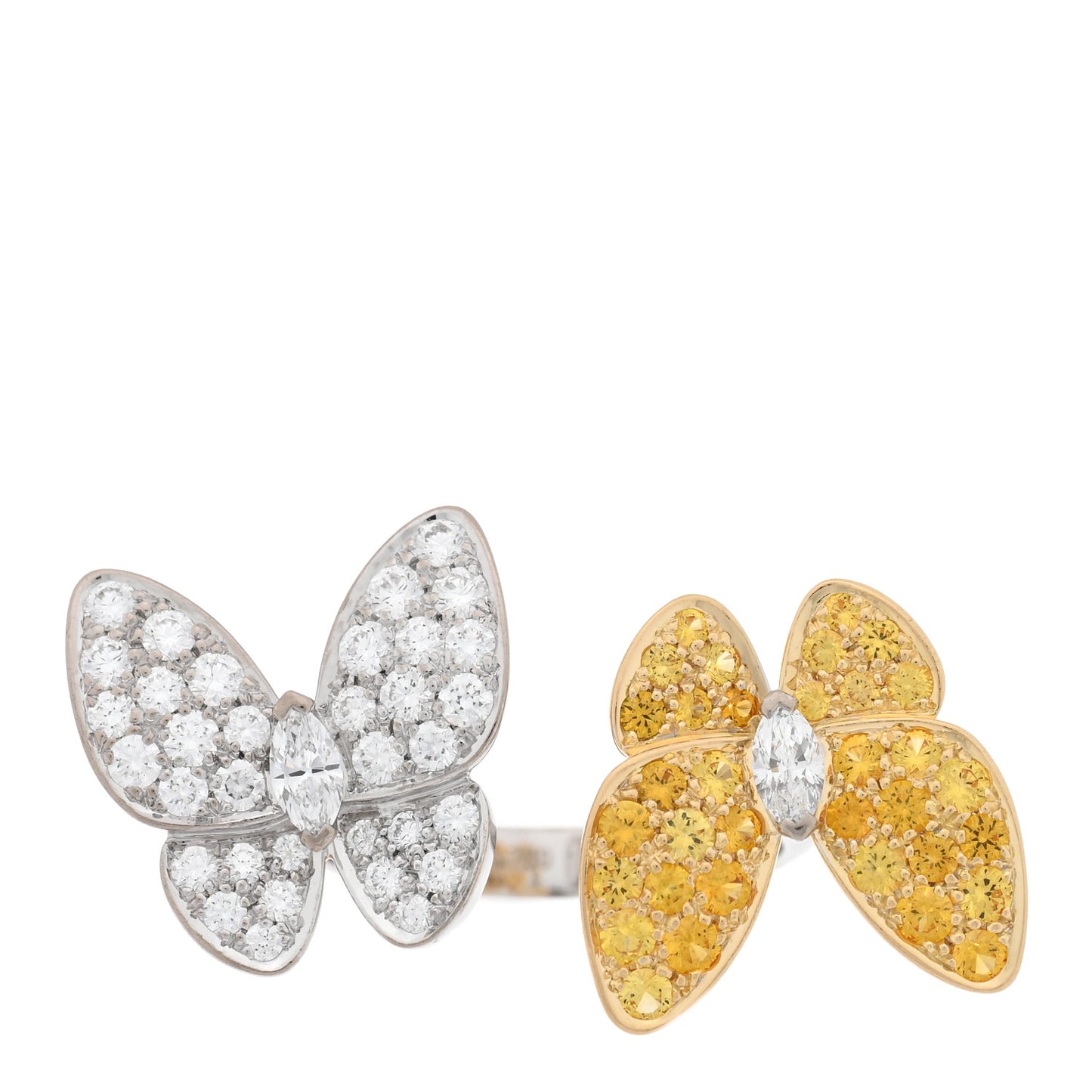 18K White Yellow Gold Diamond Yellow Sapphire Two Butterfly Between The Finger Ring  53 6.25