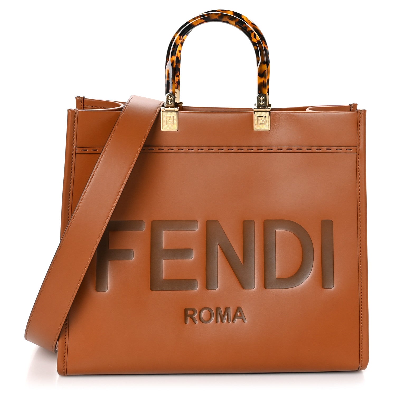 Fendi Vitello King Plexiglass Medium Fendi Sunshine Shopper Tote Cuoio 1 of 10