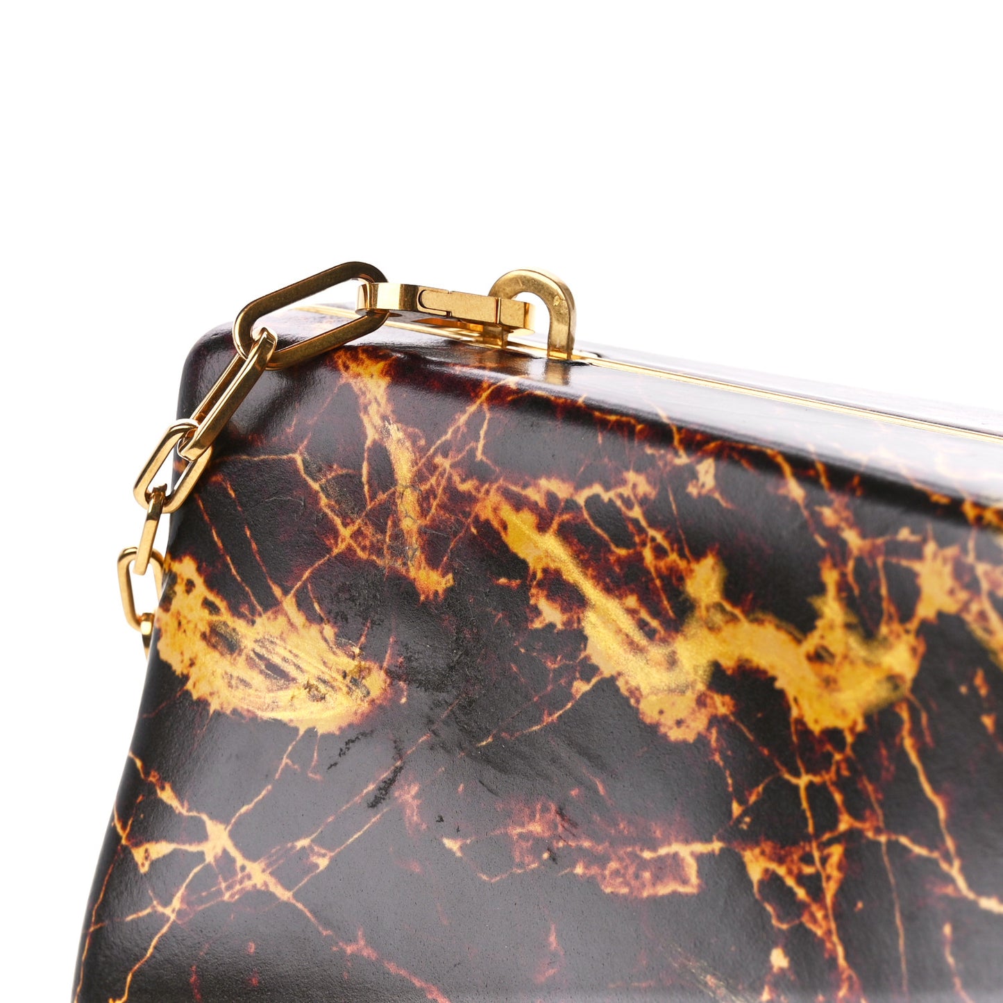 Spazzolato Calfskin Chain Clutch Gold Marble