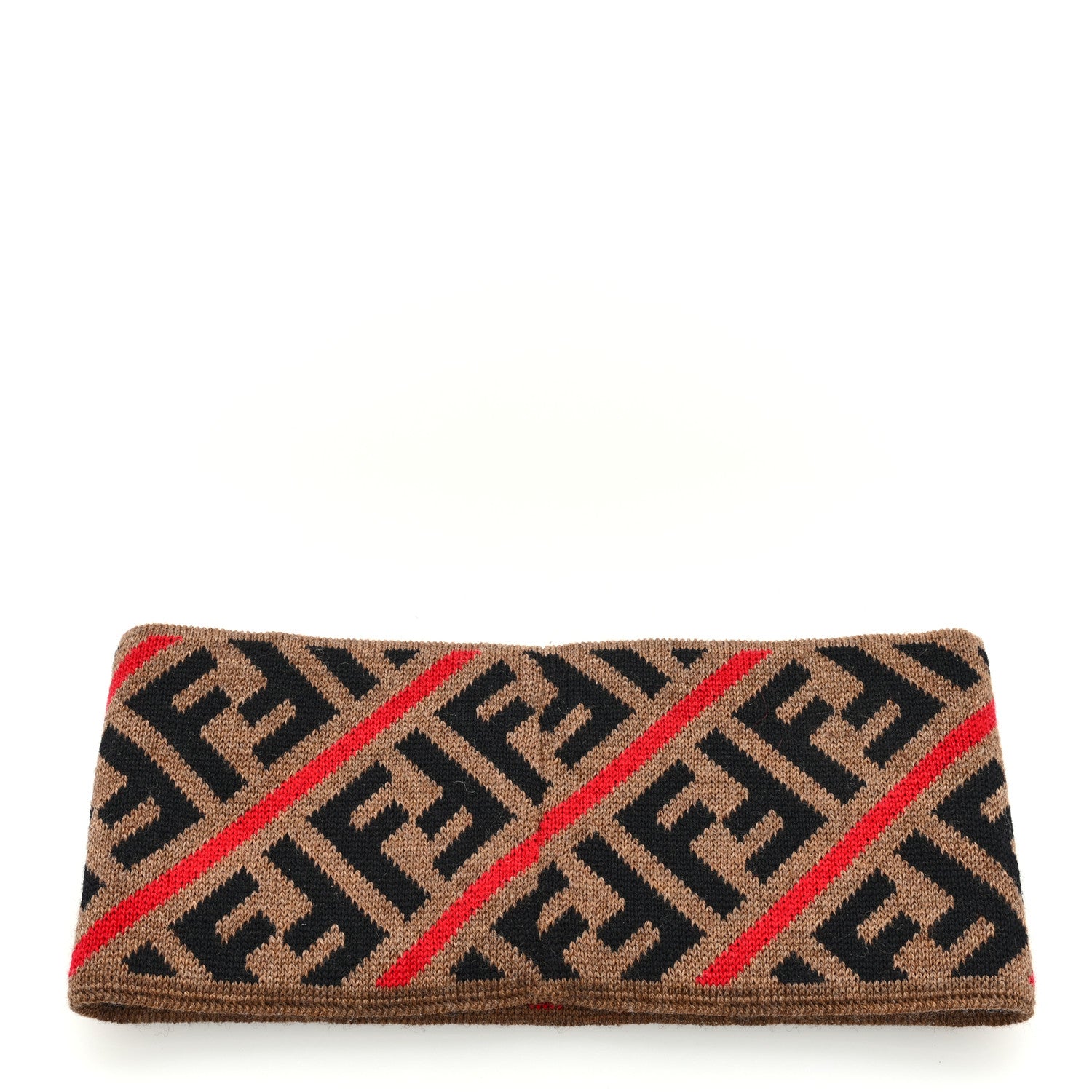 Fendi Wool Knitted FF Logo Headband Mud Black Red 3 of 4