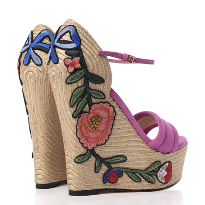 Gucci Kid Scamosciato Ophelia Espadrille Platform Wedge Sandals 38 Rododendro 4 of 9