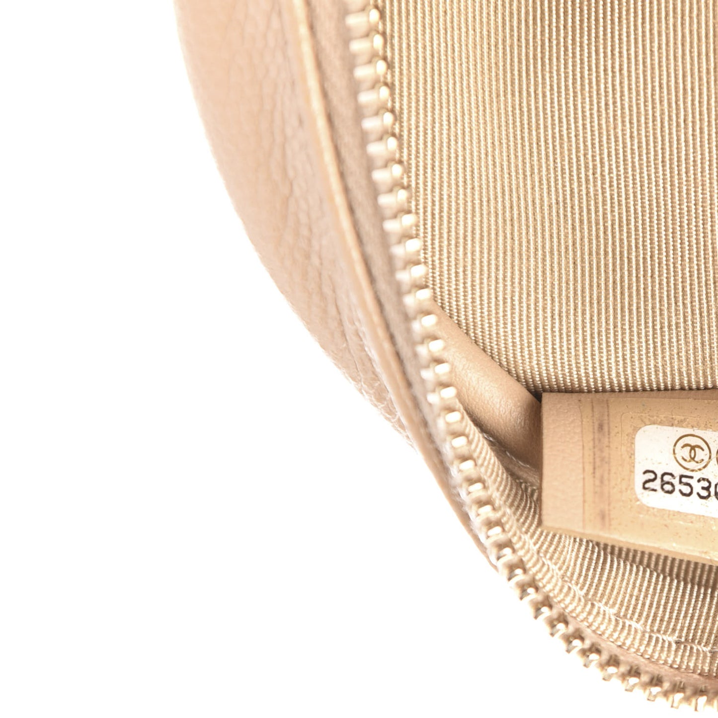Caviar Quilted Round Clutch With Chain Beige