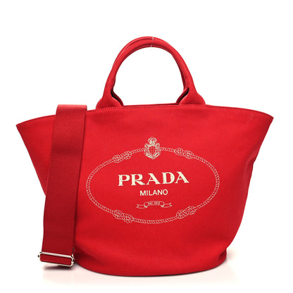 Prada Canapa Small Shopping Tote Rosso 3 of 13
