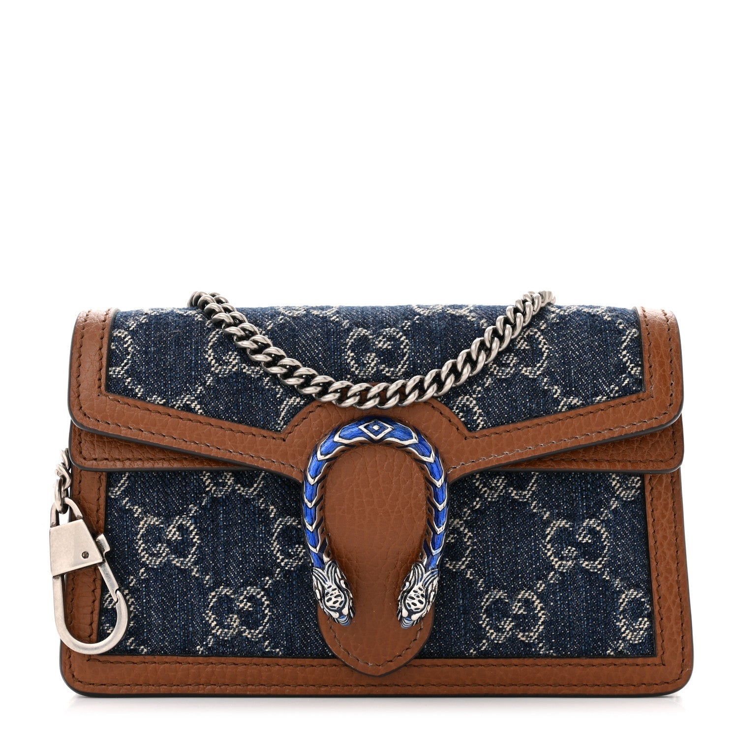 Gucci New Denim GG Monogram Dollar Calfskin Enamel Super Mini Dionysus Shoulder Bag Blue Tea Cuir Epilog Electric Blue 1 of 9