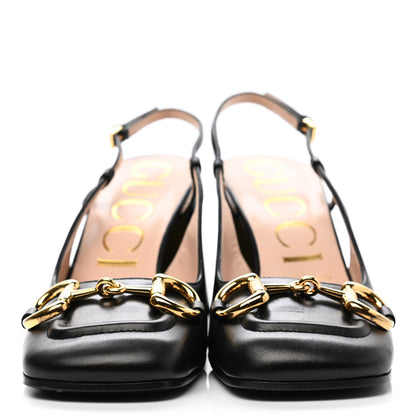 Gucci Malaga Kid Horsebit 75mm Slingback Pumps 37.5 Black 2 of 10