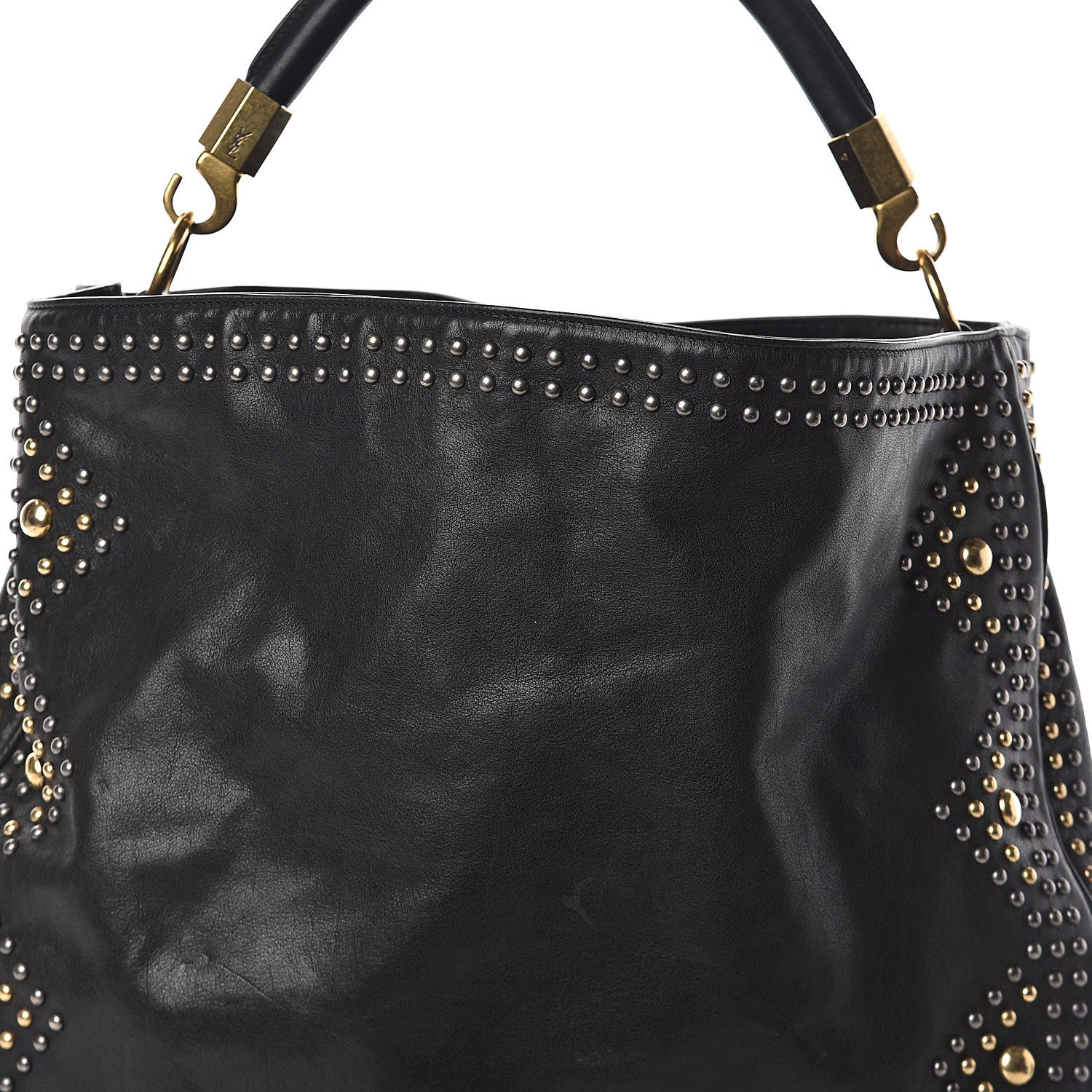 Saint Laurent Calfskin Studded Roady Hobo Black 6 of 8
