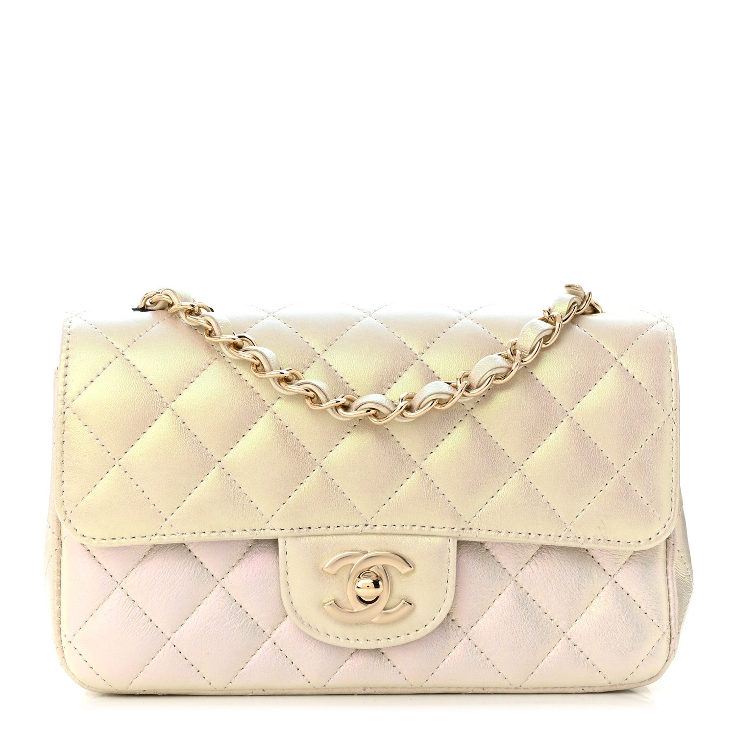 Chanel Iridescent Lambskin Quilted Mini Rectangular Flap Ivory 1 of 11