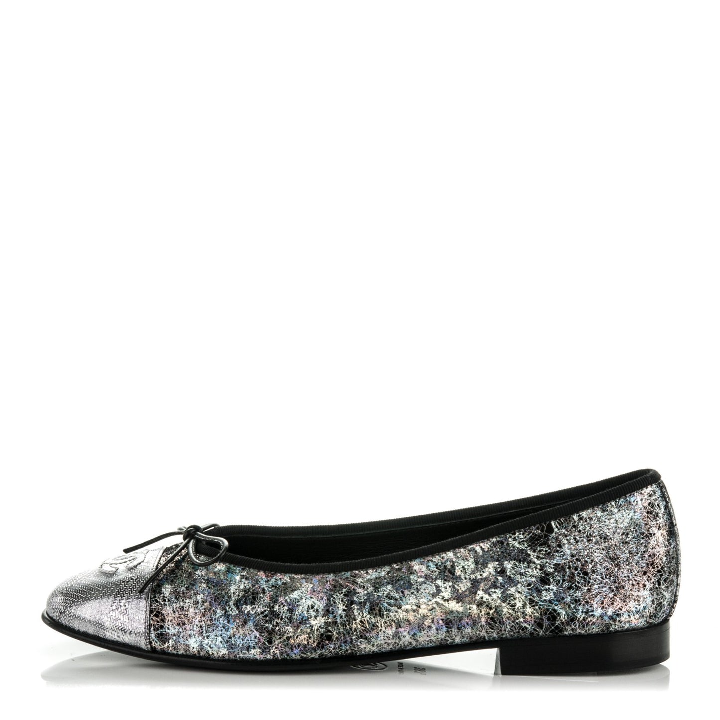 Metallic Calfskin Hologram Cap Toe Ballerina Flats 38.5 Silver