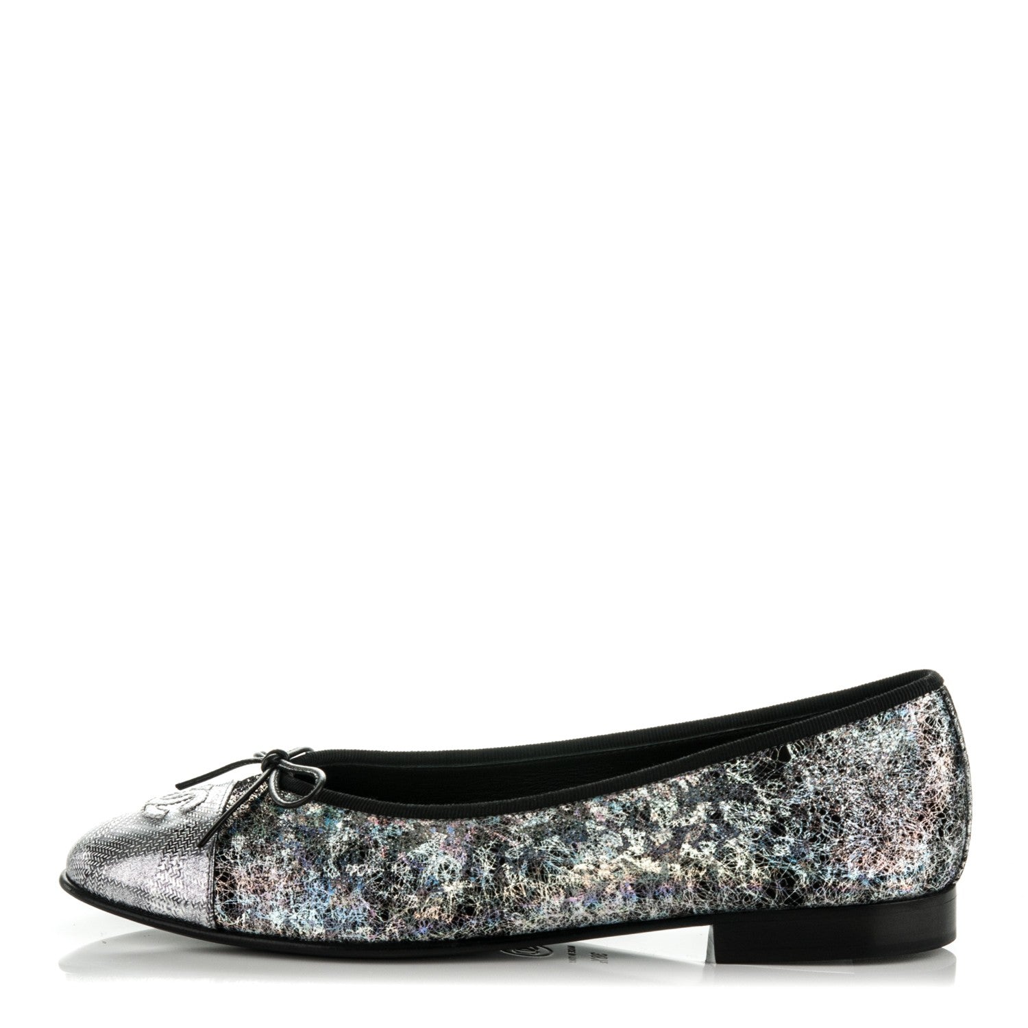 Chanel Metallic Calfskin Hologram Cap Toe Ballerina Flats 38.5 Silver 1 of 7