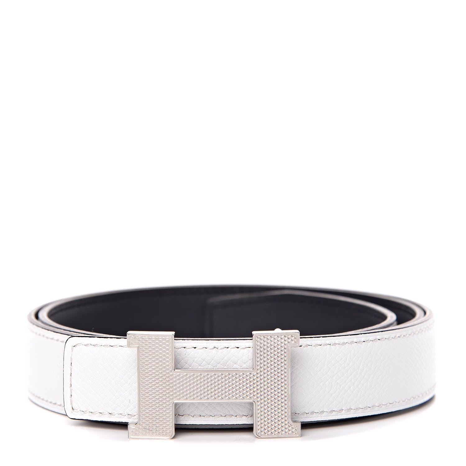 Hermes Swift Epsom 24mm Guilloche H Belt 80 Black White 1 of 7