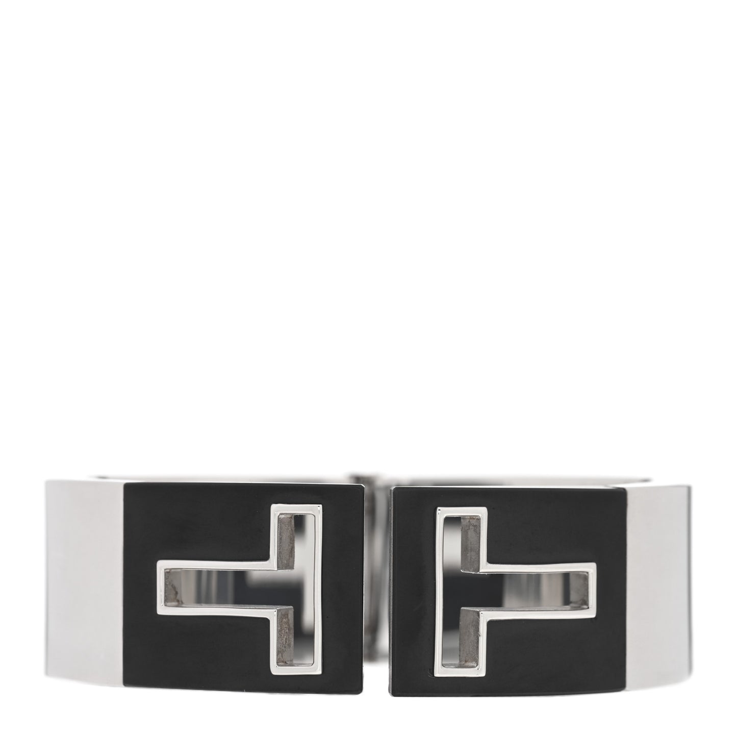 Sterling Silver Black Ceramic T Cutout Cuff Bracelet
