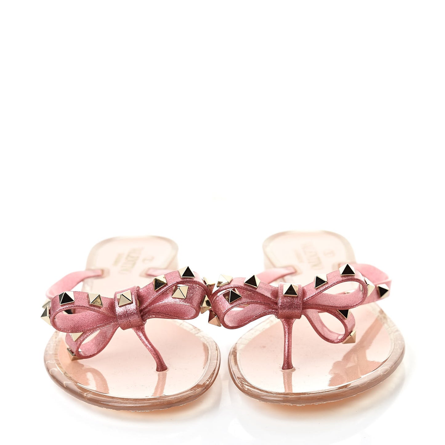 PVC Jelly Glitter Rockstud Bow Thong Sandals 40 Pink