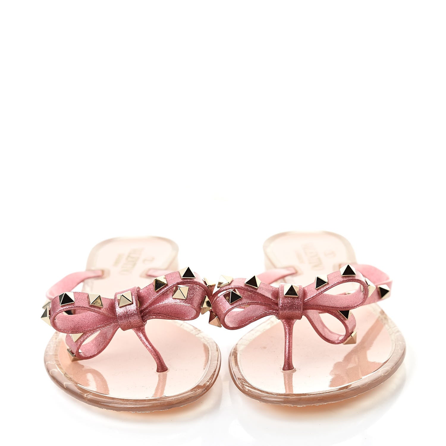 Valentino Garavani PVC Jelly Glitter Rockstud Bow Thong Sandals 40 Pink 2 of 7