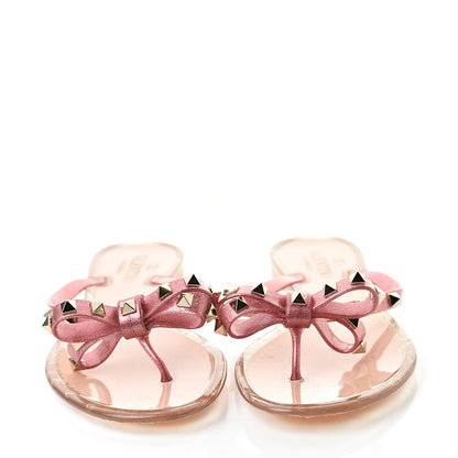 Valentino Garavani PVC Jelly Glitter Rockstud Bow Thong Sandals 40 Pink 2 of 7
