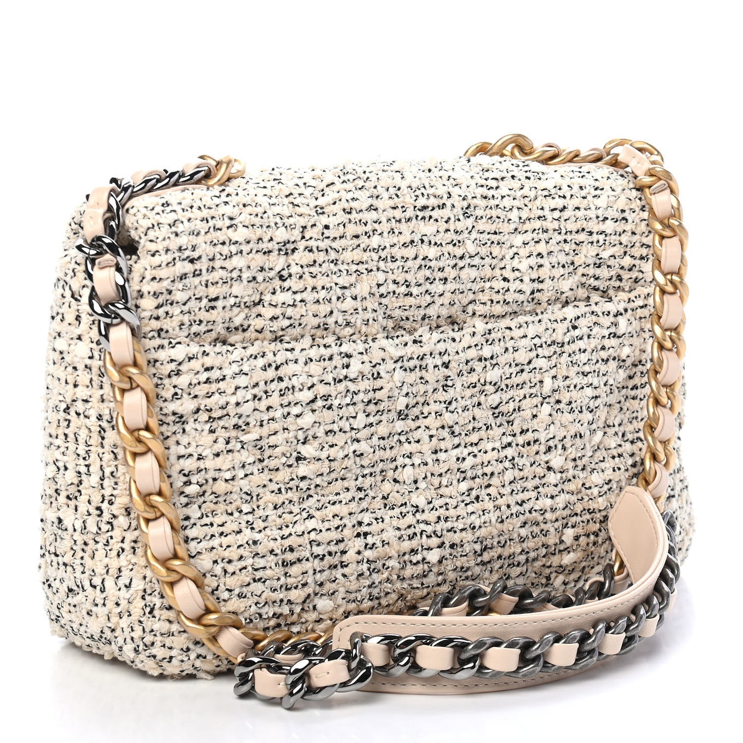 Tweed Quilted Medium Chanel 19 Flap Ecru Black