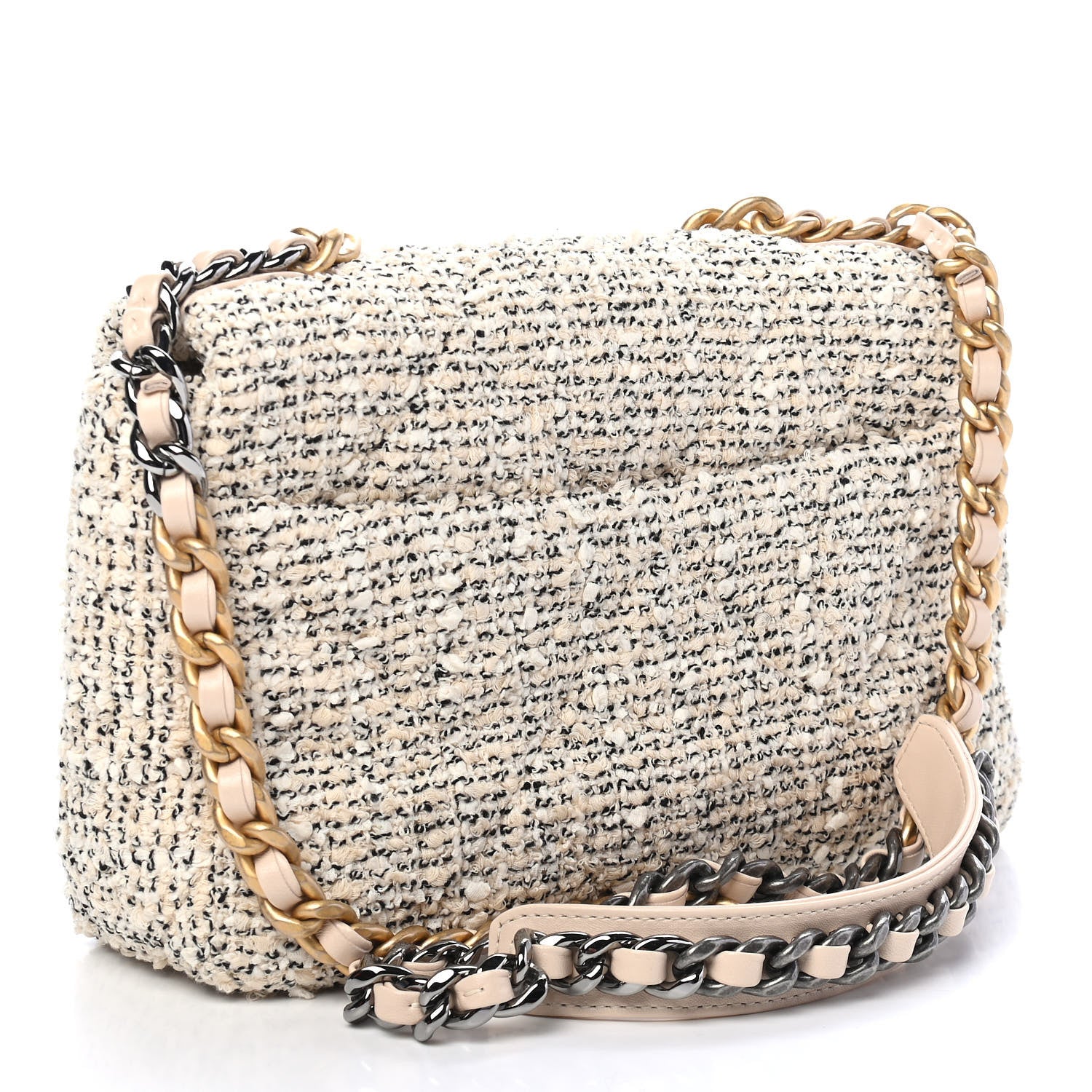 Chanel Tweed Quilted Medium Chanel 19 Flap Ecru Black 2 of 9