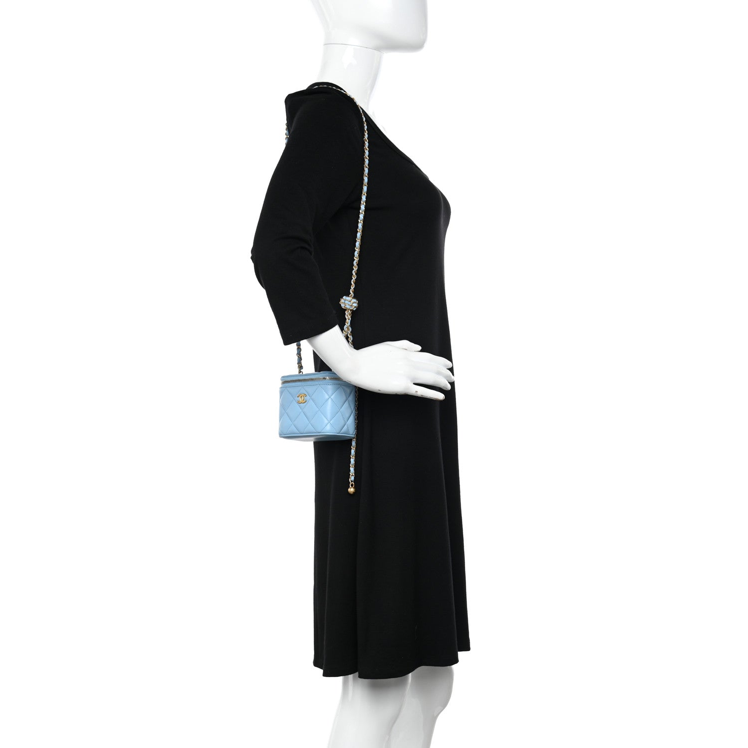 Chanel Lambskin Quilted Pearl Crush Mini Vanity Case With Chain Light Blue 2 of 12