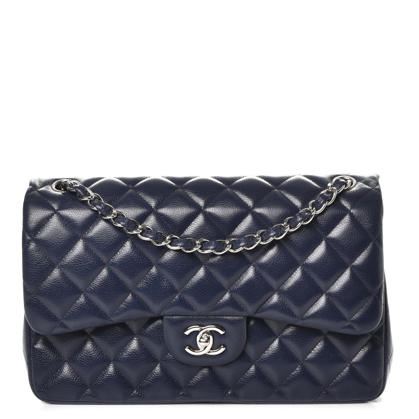 Caviar Quilted Jumbo Double Flap Navy Blue