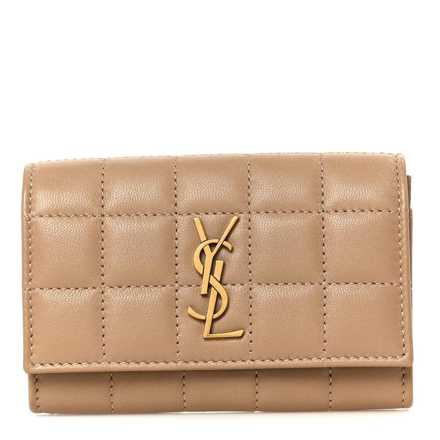 Lambskin Carre Quilted Cassandre Compact Envelope Card Case Dark Toffee