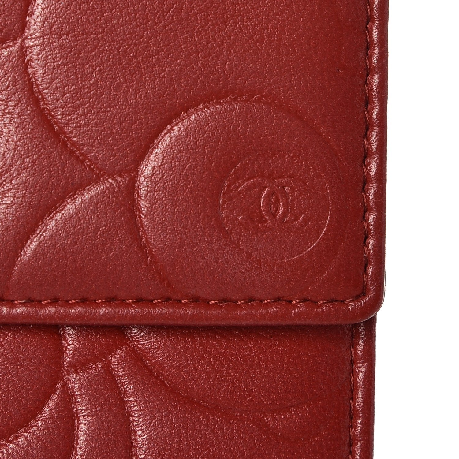 Chanel Lambskin Camellia Embossed French Wallet Dark Red 9 of 9