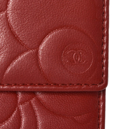 Chanel Lambskin Camellia Embossed French Wallet Dark Red 9 of 9