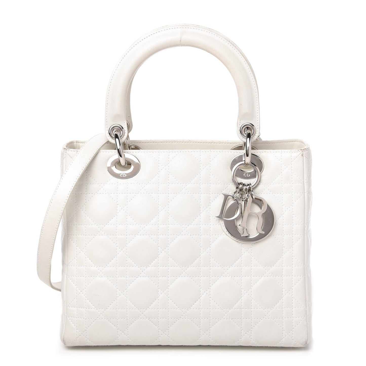 Lambskin Cannage Medium Lady Dior White