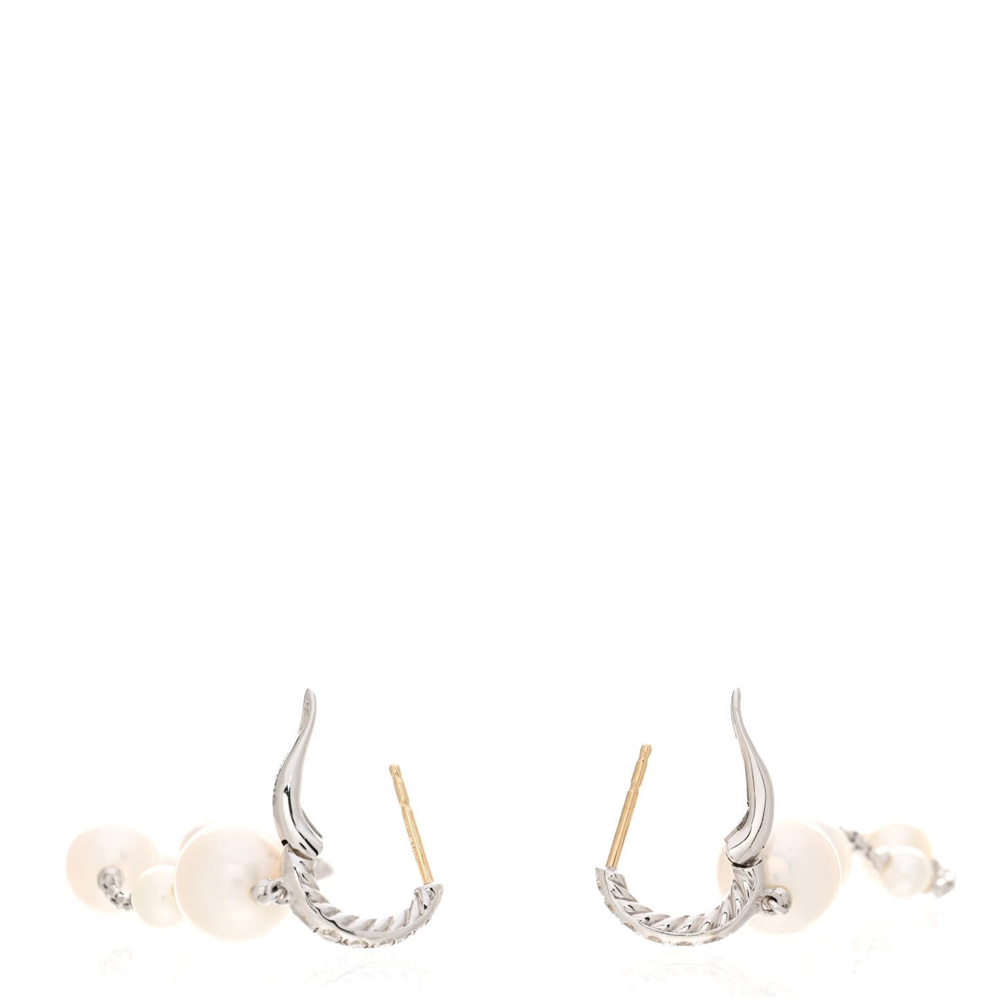 Sterling Silver Diamond Pearl Five Station Pave Drop Earrings