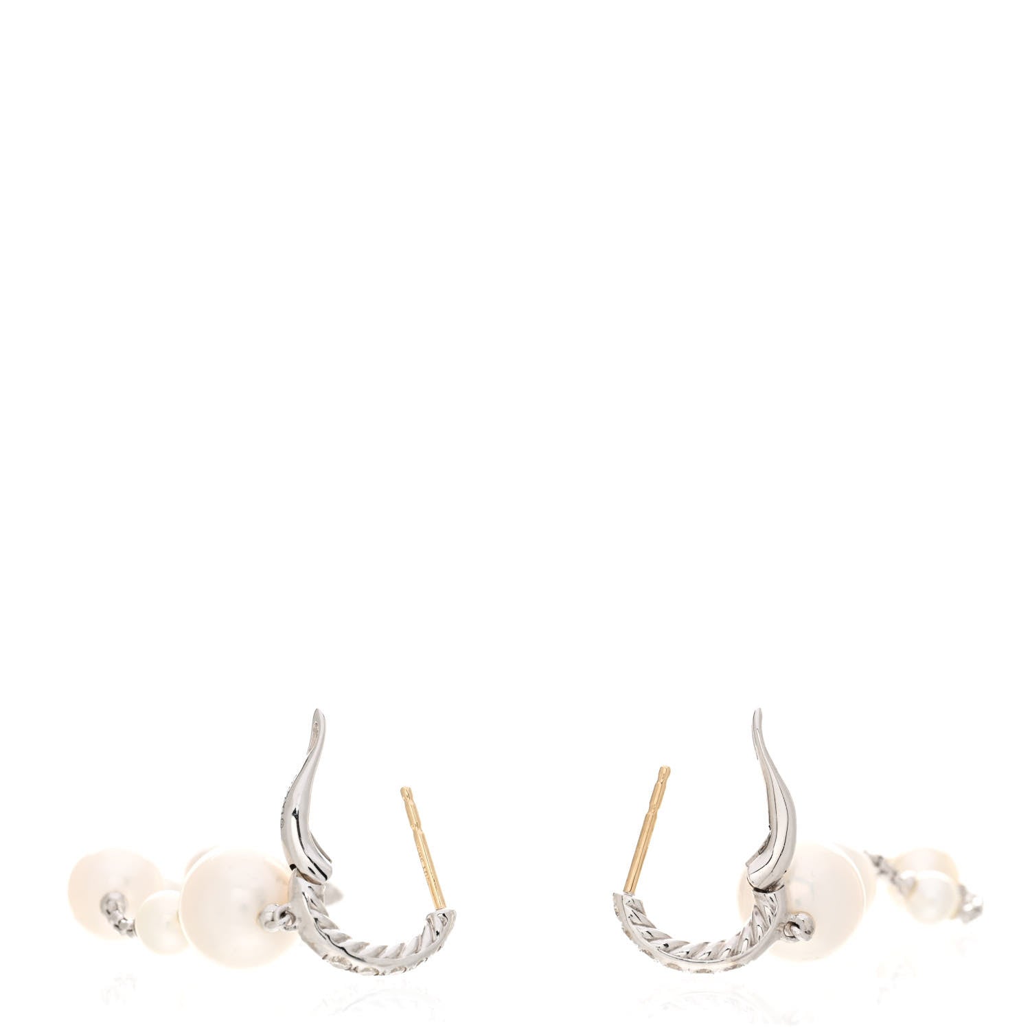 David Yurman Sterling Silver Diamond Pearl Five Station Pave Drop Earrings 3 of 9
